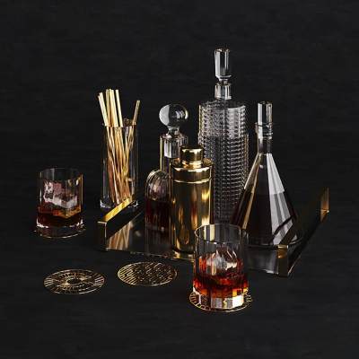现代酒瓶 酒杯组合